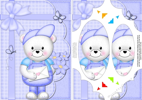 A5 Teddy Ed has a Letter & Flowers Scallop Corners & Pyramage Topper
