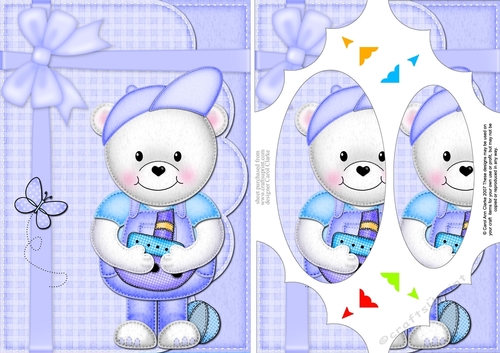 A5 Teddy Ed has a Toy Boat Scallop Corners & Pyramage Topper