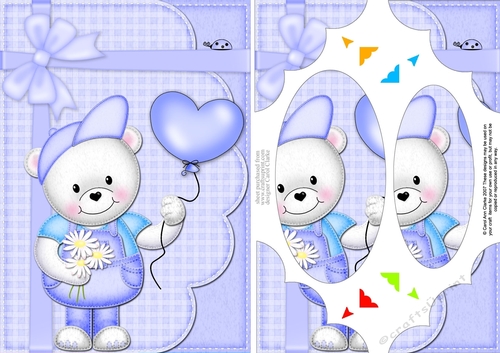 A5 Teddy Ed has a Balloon & Flowers  Scallop Corners & Pyramage Topper
