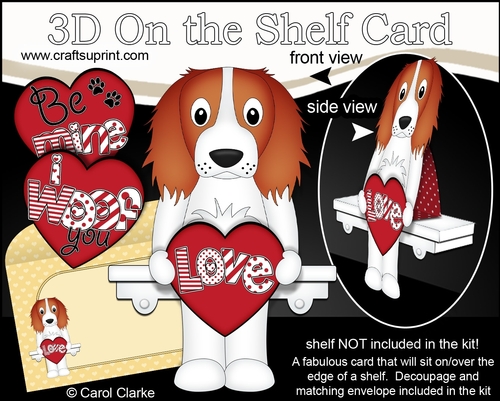 3D On the Shelf Card Kit - Valentine Heart Love & Romance Little Springer Spaniel Dog Baxter
