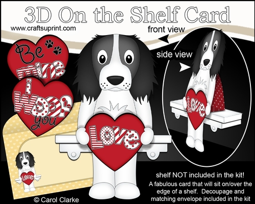 3D On the Shelf Card Kit - Valentine Heart Love & Romance Little Springer Spaniel Dog Blue