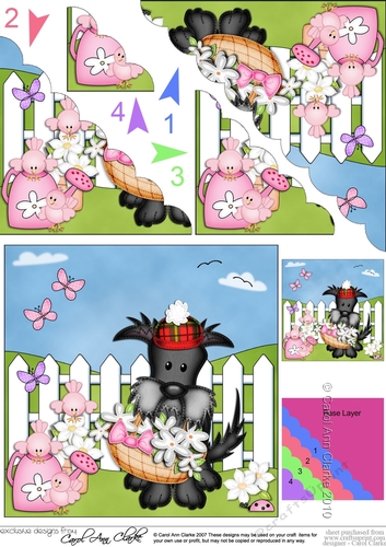 Hamish Scottie Dog has a basket of Pretty Flowers Scalloped Corner Stacker