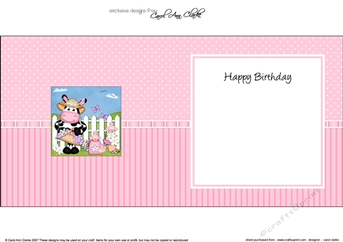 Milly Moo Cow has a basket of Pretty Flowers square landscape insert