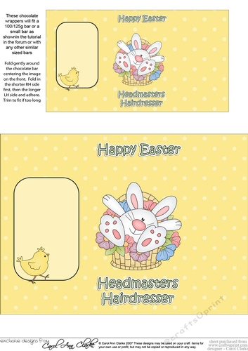 HAPPY EASTER HEADMASTERS HAIRDRESSER Bunny in a Basket Chocolate Wrapper