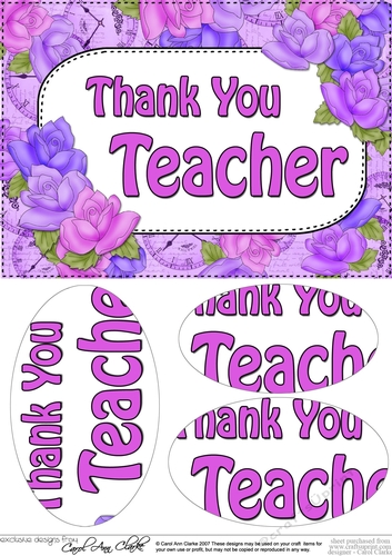 A5 THANK YOU TEACHER Time for Roses Oval Pyramage Topper
