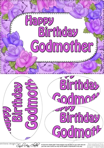 A5 HAPPY BIRTHDAY GODMOTHER Time for Roses Oval Pyramage Topper