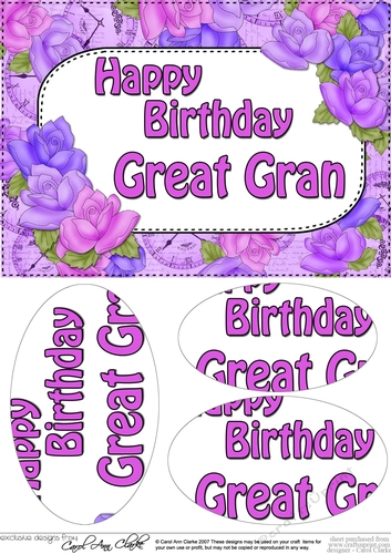 A5 HAPPY BIRTHDAY GREAT GRAN Time for Roses Oval Pyramage Topper