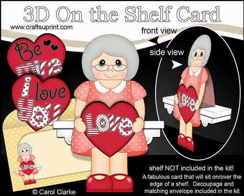 3D On the Shelf Card Kit - Valentine Heart Love & Romance Old Lady Nellie