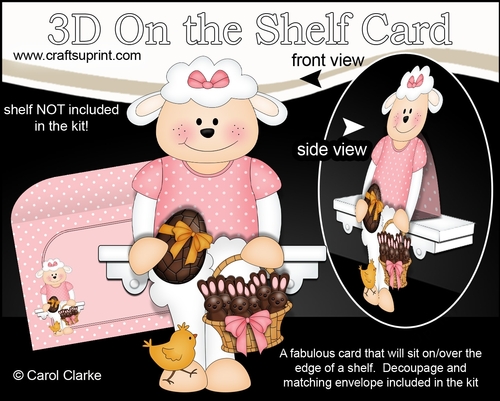 3D On the Shelf Card Kit - Little Easter Laura Lamb has an Easter Egg & a Basket of Chocolate Easter Bunnies