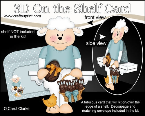 3D On the Shelf Card Kit - Little Easter Laurie Lamb has an Easter Egg & a Basket of Chocolate Easter Bunnies