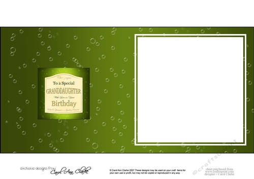 Happy Birthday GRANDDAUGHTER Champers Label square landscape insert