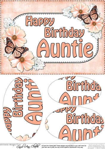 A5 Birthday AUNTIE Butterflies & Flowers Oval Pyramage Topper