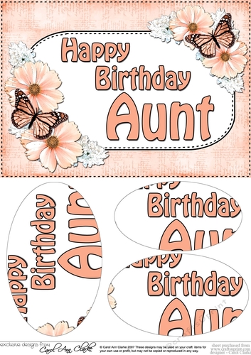 A5 Birthday AUNT Butterflies & Flowers Oval Pyramage Topper