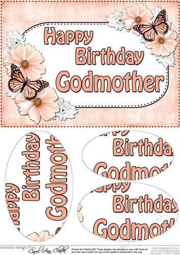 A5 Birthday GODMOTHER Butterflies & Flowers Oval Pyramage Topper