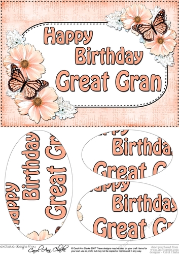 A5 Birthday GREAT GRAN Butterflies & Flowers Oval Pyramage Topper