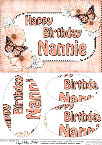 A5 Birthday NANNIE Butterflies & Flowers Oval Pyramage Topper