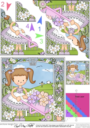 Cute Girlz Liz has a Wheelbarrow of Pretty Flowers Scalloped Corner Stacker