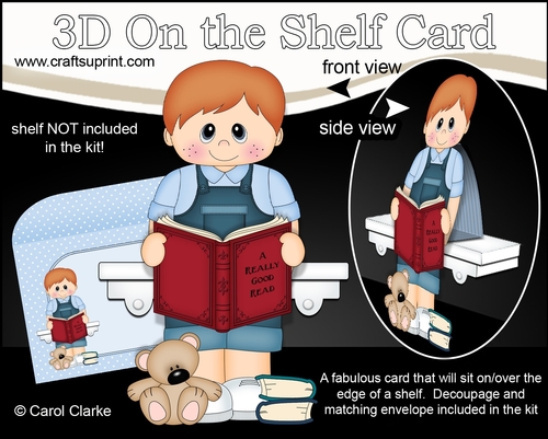 3D On the Shelf Card Kit - Cute Little Toddler Noel is Reading a Good Book