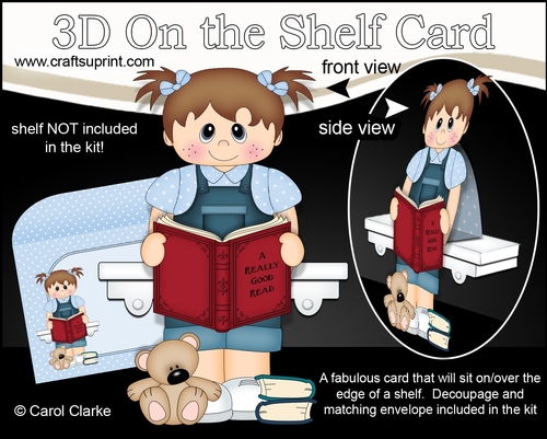 3D On the Shelf Card Kit - Cute Little Toddler Jacci is Reading a Good Book