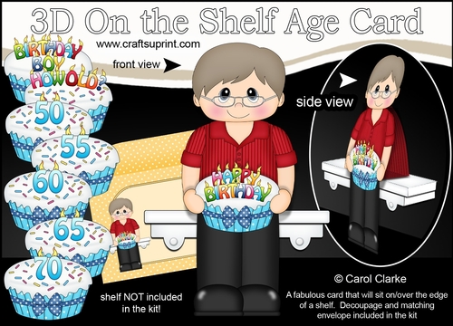 3D On the Shelf Card Kit - Older Man Grover is the Birthday Boy with ages 50 - 70 age Birthday Cake Decoupage