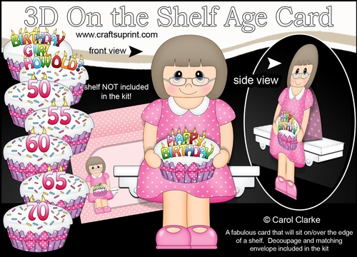 3D On the Shelf Card Kit - Older Lady Elayne is the Birthday Girl with ages 50 - 70 age Birthday Cake Decoupage