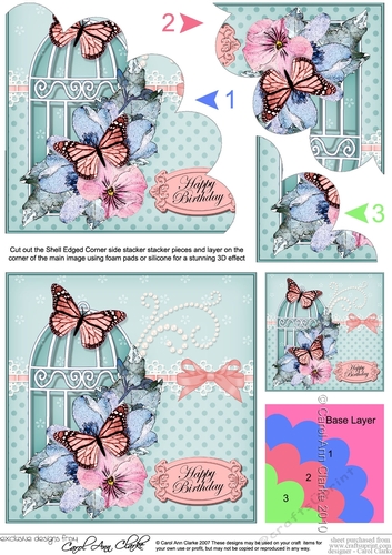 Birthday Floral Butterflies & Pearls Birdcage Shell Edged Corner Side Stacker