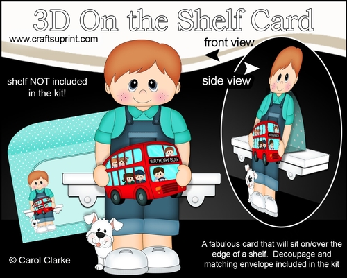 3D On the Shelf Card Kit - Cute Little Toddler Junior has a Toy Bus