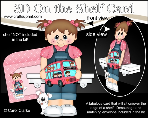3D On the Shelf Card Kit - Cute Little Toddler Kiana has a Toy Bus