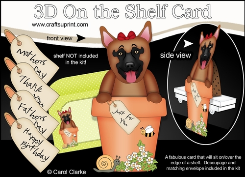 3D On the Shelf Card Kit - Flower Pot Friends Little German Shepherd Dog Dazy