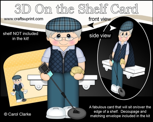 3D On the Shelf Card Kit - Little Old Man Treasure Hunter Metal Detectorist Wally