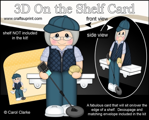 3D On the Shelf Card Kit - Little Old Lady Treasure Hunter Metal Detectorist Melany