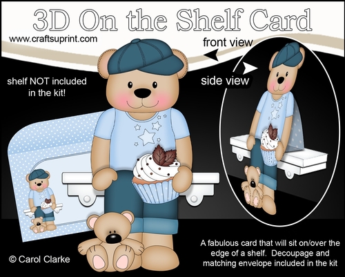 3D On the Shelf Card Kit - Cute Little Austin Bear has a Cupcake