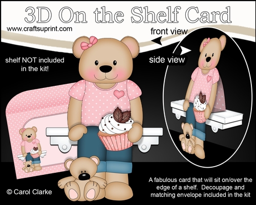 3D On the Shelf Card Kit - Cute Little Livvy Bear has a Cupcake