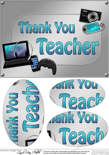 A5 THANK YOU TEACHER Gadgets n Gizmos Oval Pyramage Topper