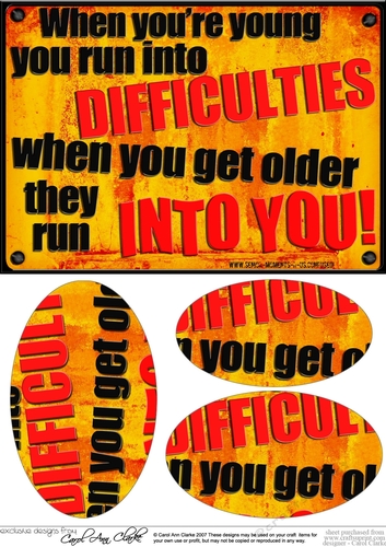 A5 Running into Difficulties Fun Novelty Senior Moment Saying Oval Pyramage Topper