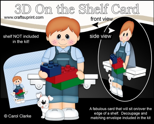 3D On the Shelf Card Kit - Cute Little Toddler Nicky has Building Blocks