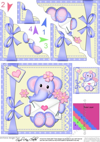 Cute Lola Elephant has a Love Letter & Flowers Scalloped Corner Stacker