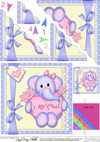 Cute Lola Elephant has a Love Heart & Flowers Scalloped Corner Stacker