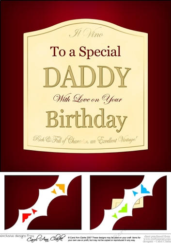 8 x 8 Happy Birthday DADDY Red Wine Label Scalloped corner Topper