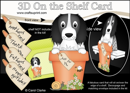 3D On the Shelf Card Kit - Flower Pot Friends Little Springer Spaniel Dog Blue