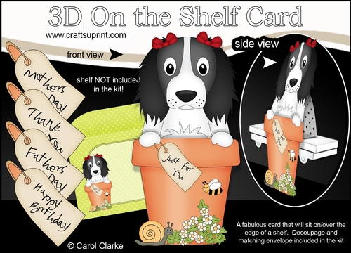 3D On the Shelf Card Kit - Flower Pot Friends Little Springer Spaniel Dog Ludo