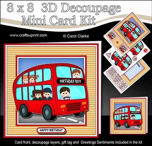 8 x 8 BIRTHDAY BUS Mini Kit with 3d Decoupage