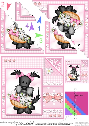 Maisie Scottie Dog has a Bonnet & Basket Scalloped Corner Stacker