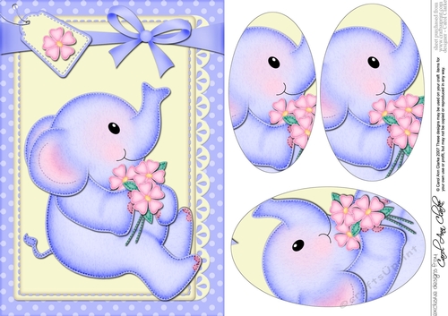 A5 Lil Baby Elephant has pretty flowers Oval Pyramage Topper
