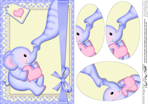 A5 Lil Baby Elephant has a Heart Oval Pyramage Topper