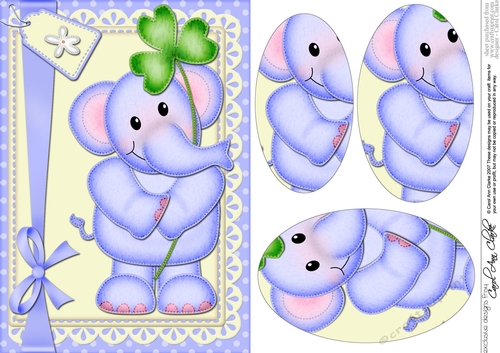 A5 Lola Elephant has a Good Luck Clover Oval Pyramage Topper