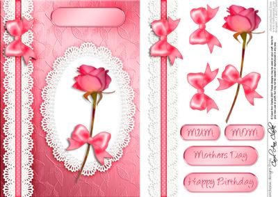 A5 Rose, Lace and Pearls Quick Card with 3D Decoupage