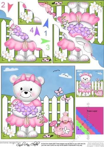 Teddy Tess has a Bunch of Pretty Flowers Scalloped Corner Stacker