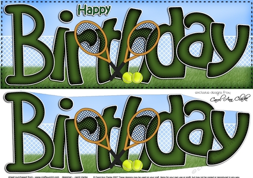 Large DL BIRTHDAY Tennis 3D decoupage