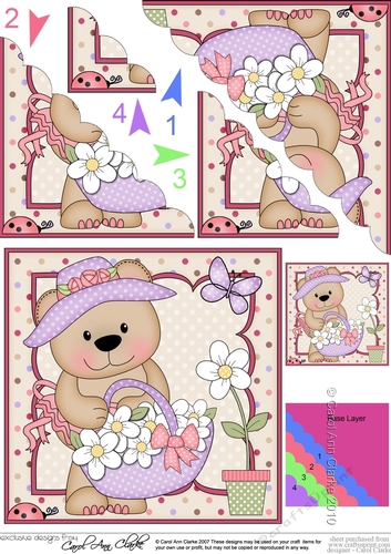 Livvy Bear has a Bonnet & Basket of Flowers Scallop Corner side stacker
